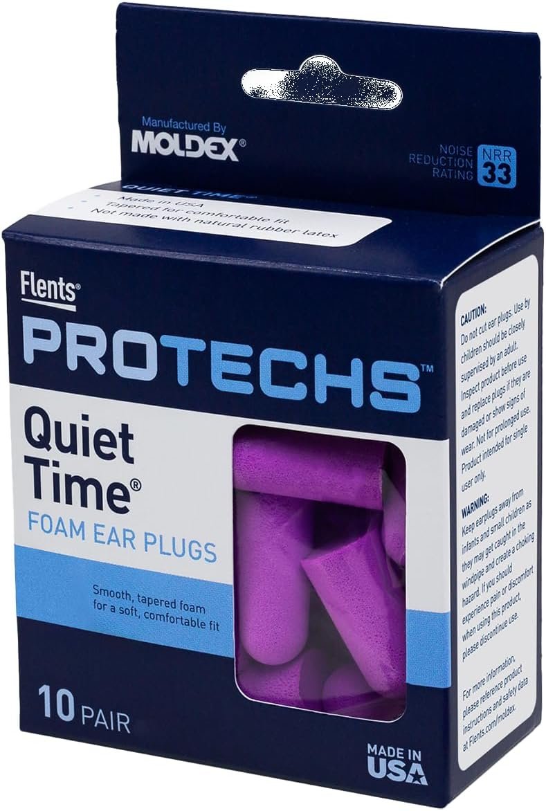 Flents Protechs Quiet Time Foam Ear Plugs, NRR 33, 10 Pair, Purple