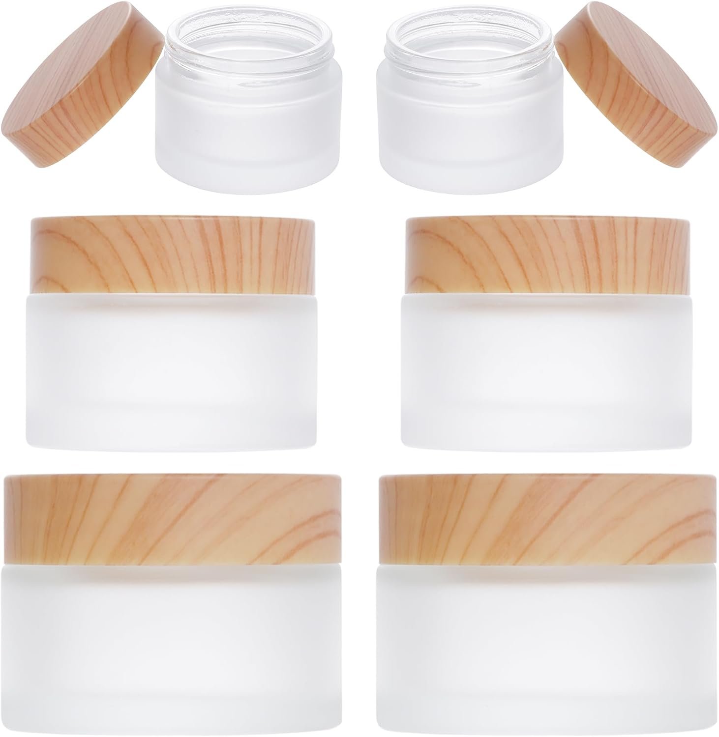 6Pcs Glass Lotion Cream Container with Lid for Travel Clear 15ml 30ml 50ml