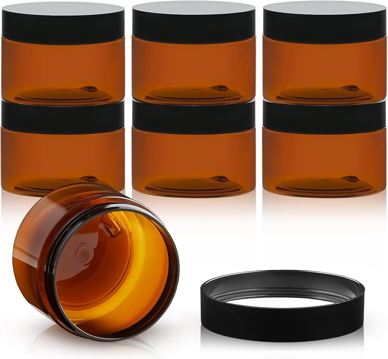 TUZAZO 4 Oz Amber Plastic Cosmetic Jars Leak Proof Small Container with lids for Cream, Lotion, Powder, Ointments, Beauty Products, 6 Pcs