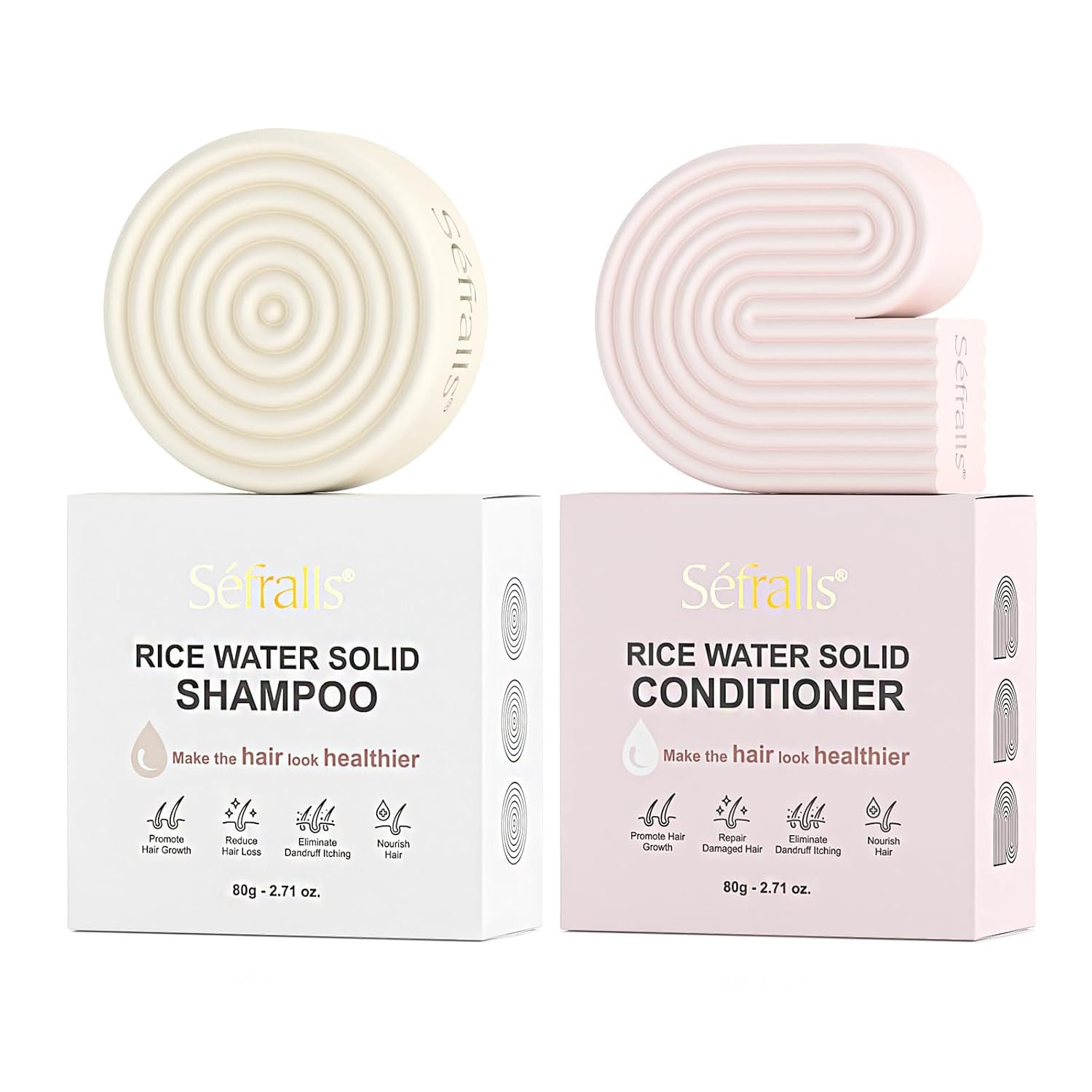Rice Water Hair Care Set – Solid Shampoo & Conditioner Bars with Protein for Strengthening and Repairing Hair – Free from Parabens, Sulfates & Silicones – Nourishing Hair Care – 2-Pack