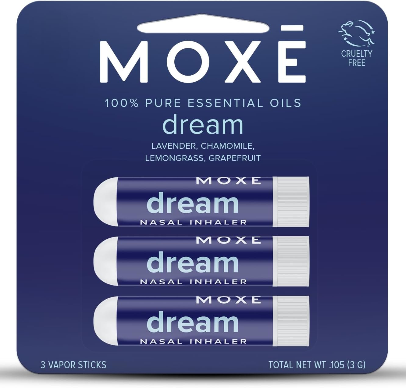 MOXĒ Dream Nasal Inhaler Stick, Calming Bedtime Essential Oil Blend 3PK