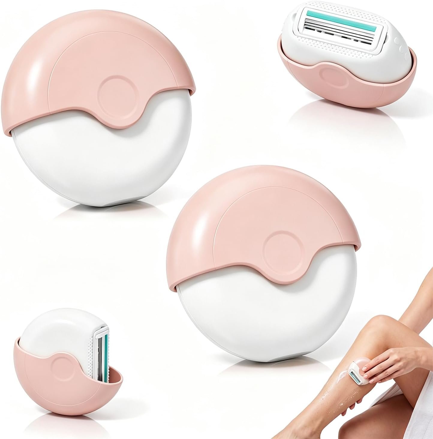 2Pcs Portable Mini Triple-Blade Razor with Rotating Cover, Travel Razor for Women, Portable Travel Shaver, Shave On The Go, for Legs, Face Underarms, Pink