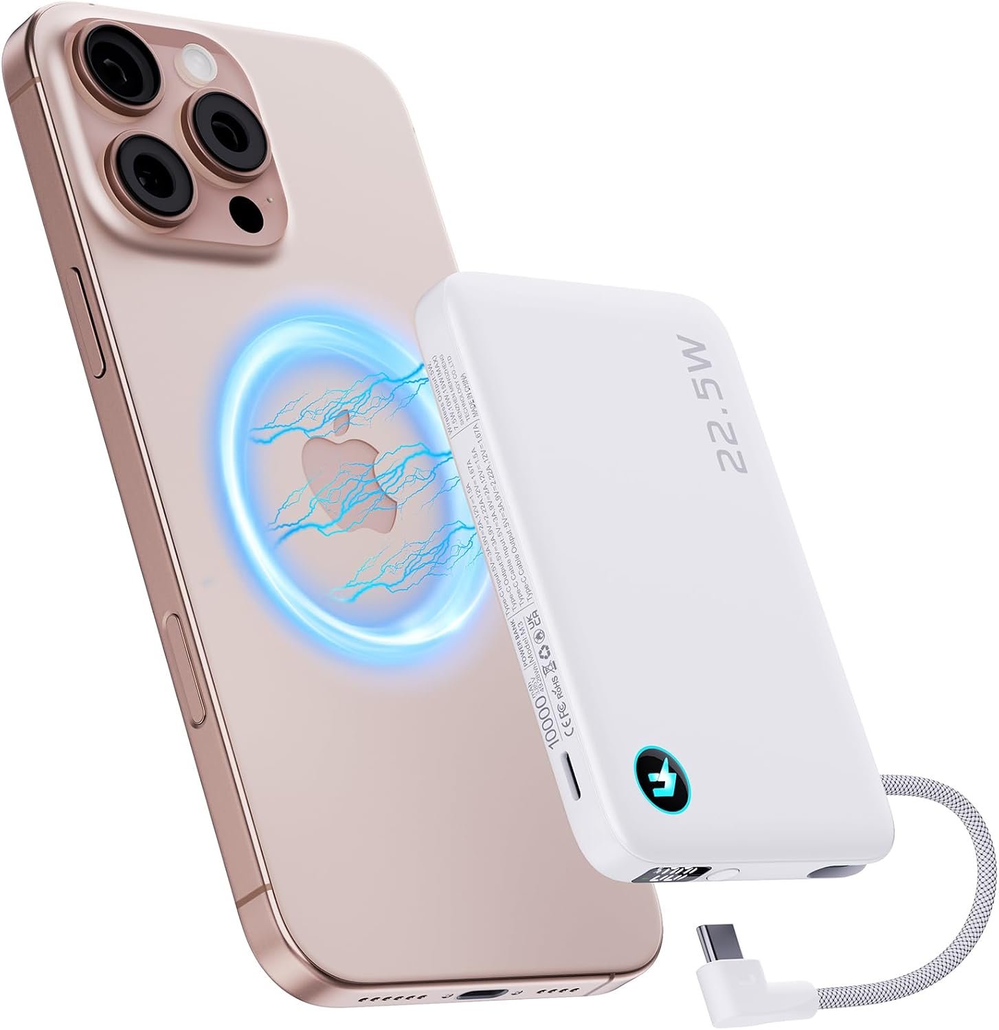 2026 Updated M3 Ultra Slim 0.4” Wireless Power Bank with Built in Cable