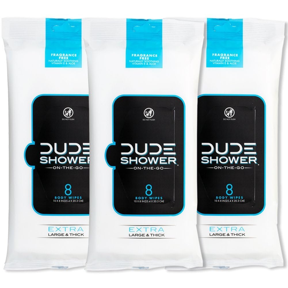DUDE Wipes On-The-Go No Rinse Shower Body Wipes, Fragrance Free, 24 Count
