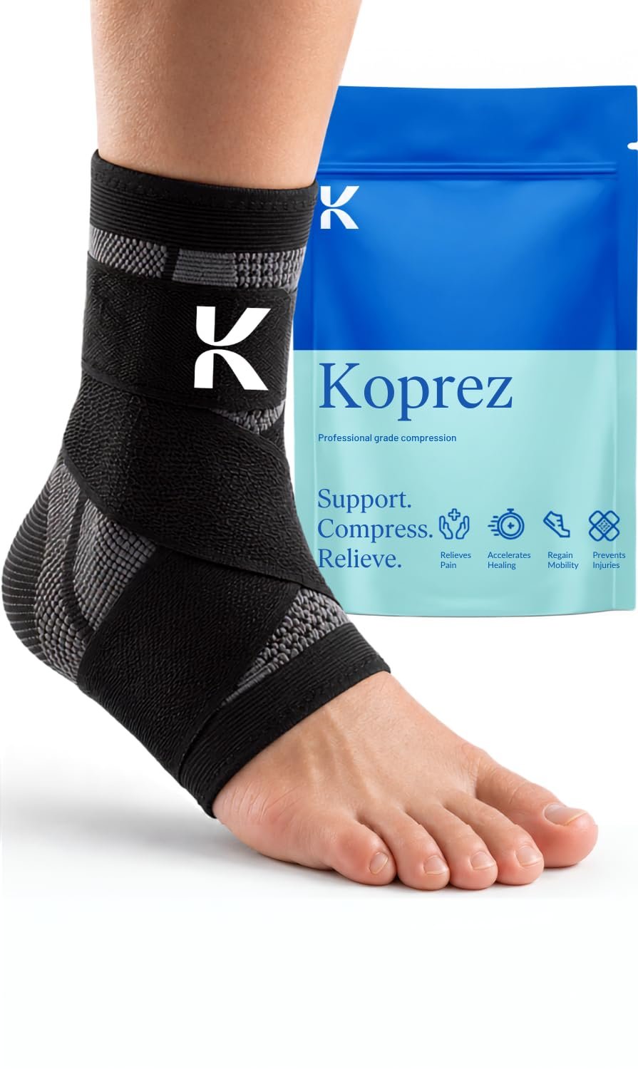 Koprez Plantar Fasciitis Sleeve – Plantar Fasciitis Relief, Plantar Fasciitis Socks, Ankle Compression Sleeve, Ankle Support for Women, Plantar Fasciitis Brace, Ankle Sleeve, Ankle Support Men