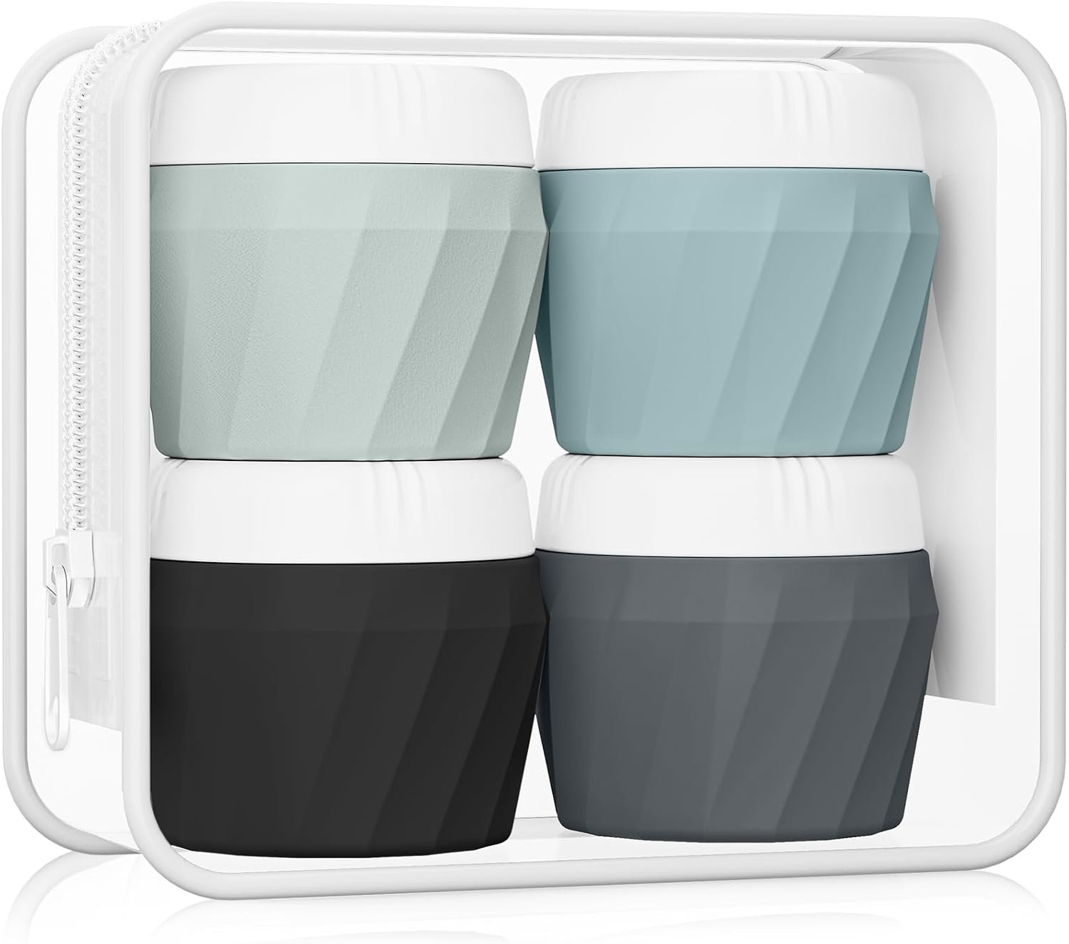 Silevoler Travel Containers for Toiletries, Premium Cosmetic Silicone Cream Jars, TSA Approved Leak-Proof Refillable Travel Size Toiletries with Clear Bag for Cosmetic Face Body Cream (Gray)