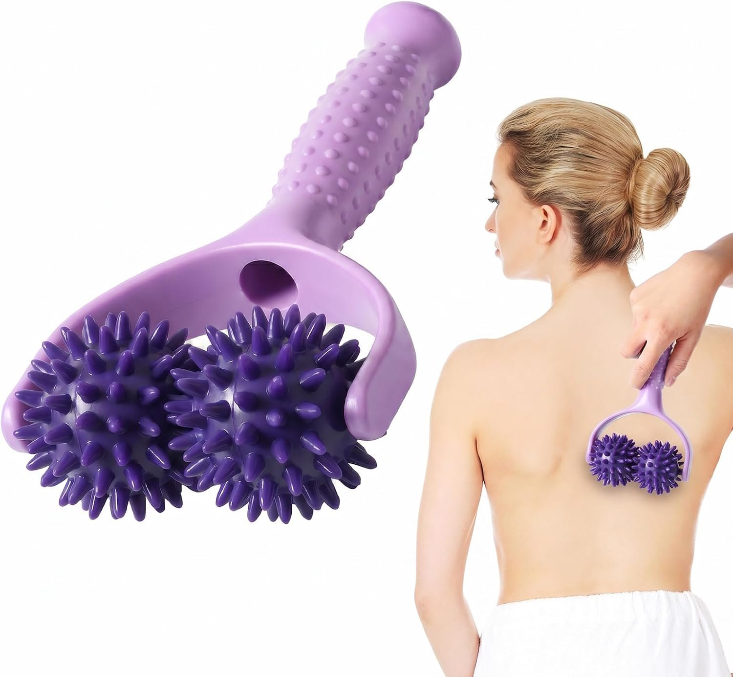 Handheld Spiky Massage Balls Rollers, 2 Wheel Spiky Massage Ball Rollers Silicone Manual Massage-Roller with Handle Pressure Point Muscle Massages Tool for Foot Arm Body Neck Leg Pain Pressure Relief