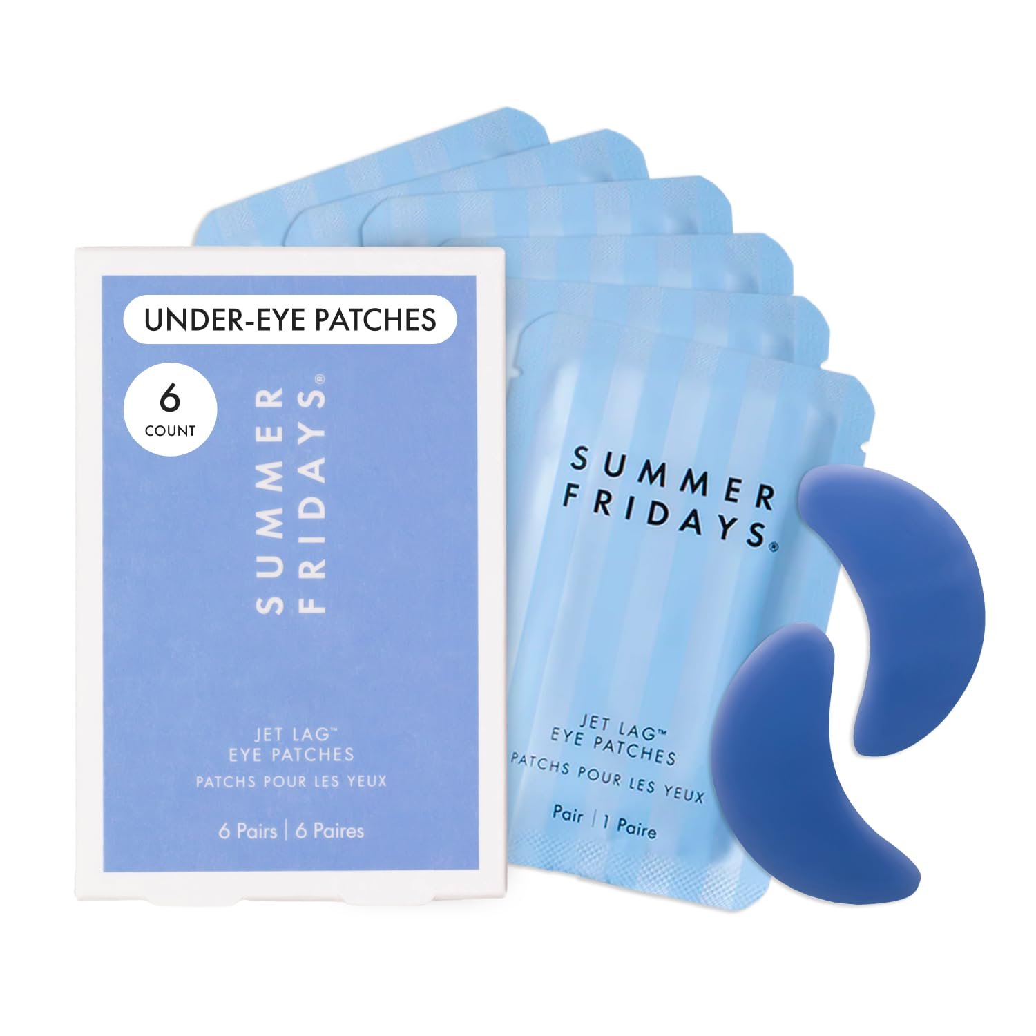 Summer Fridays Jet Lag Hydrating Eye Patches – De-puffing Hydrogel Under Eye Masks with Hyaluronic Acid, Caffeine + Peptides – Soothing + Refreshing At-Home + Travel Skin Care (6 Pairs)