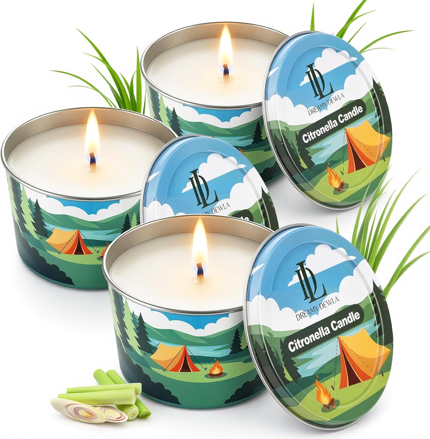 DL DREAMY DEWLA Citronella Candles Outdoor, Soy Wax 2.2 oz 3 Pack