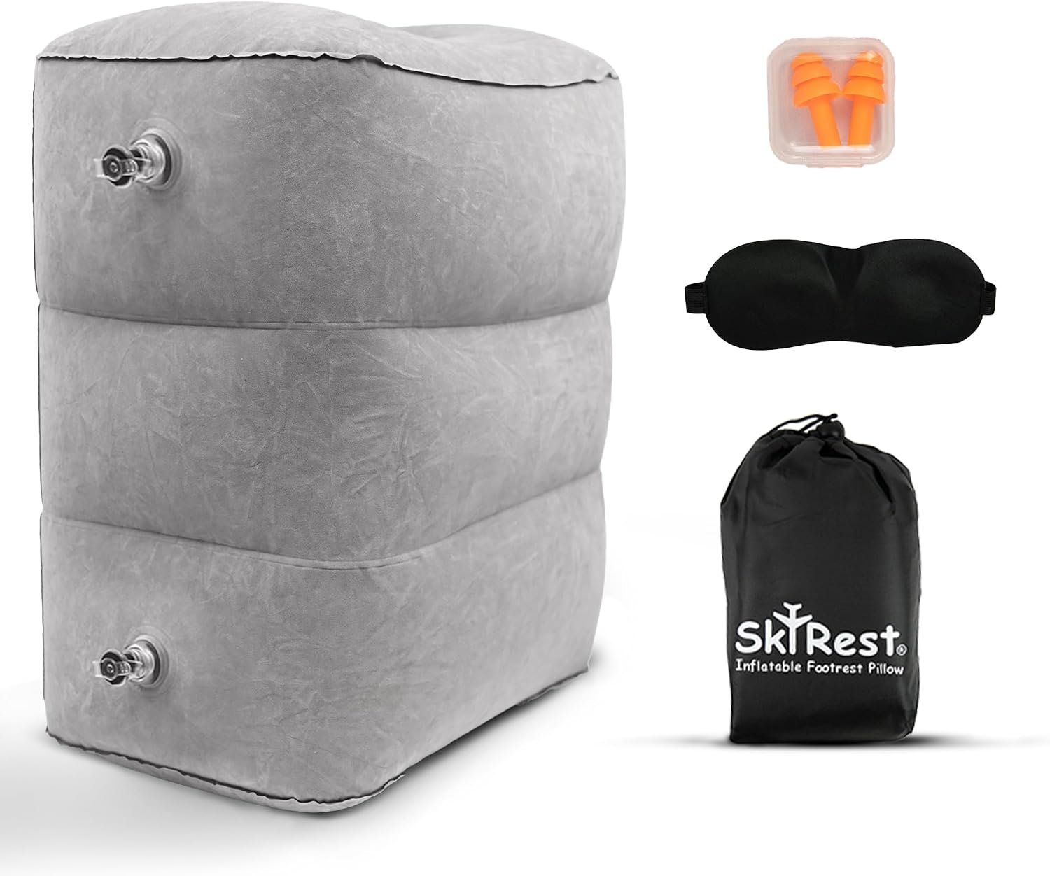 Inflatable Foot Rest Pillow for Airplane Travel – Adjustable Leg Rest for Long Flights, Baby/Toddler Airplane Seat Extender – Grey