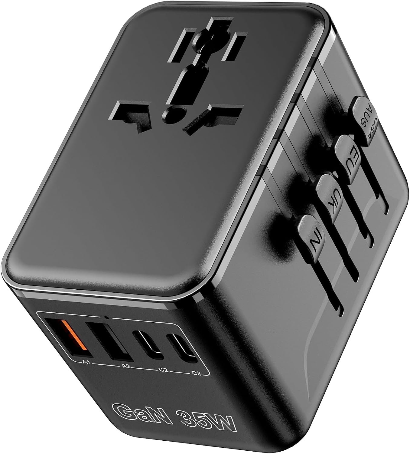 Universal Travel Adapter 35W GaN, 6-in-1 International Plug Power Adapter