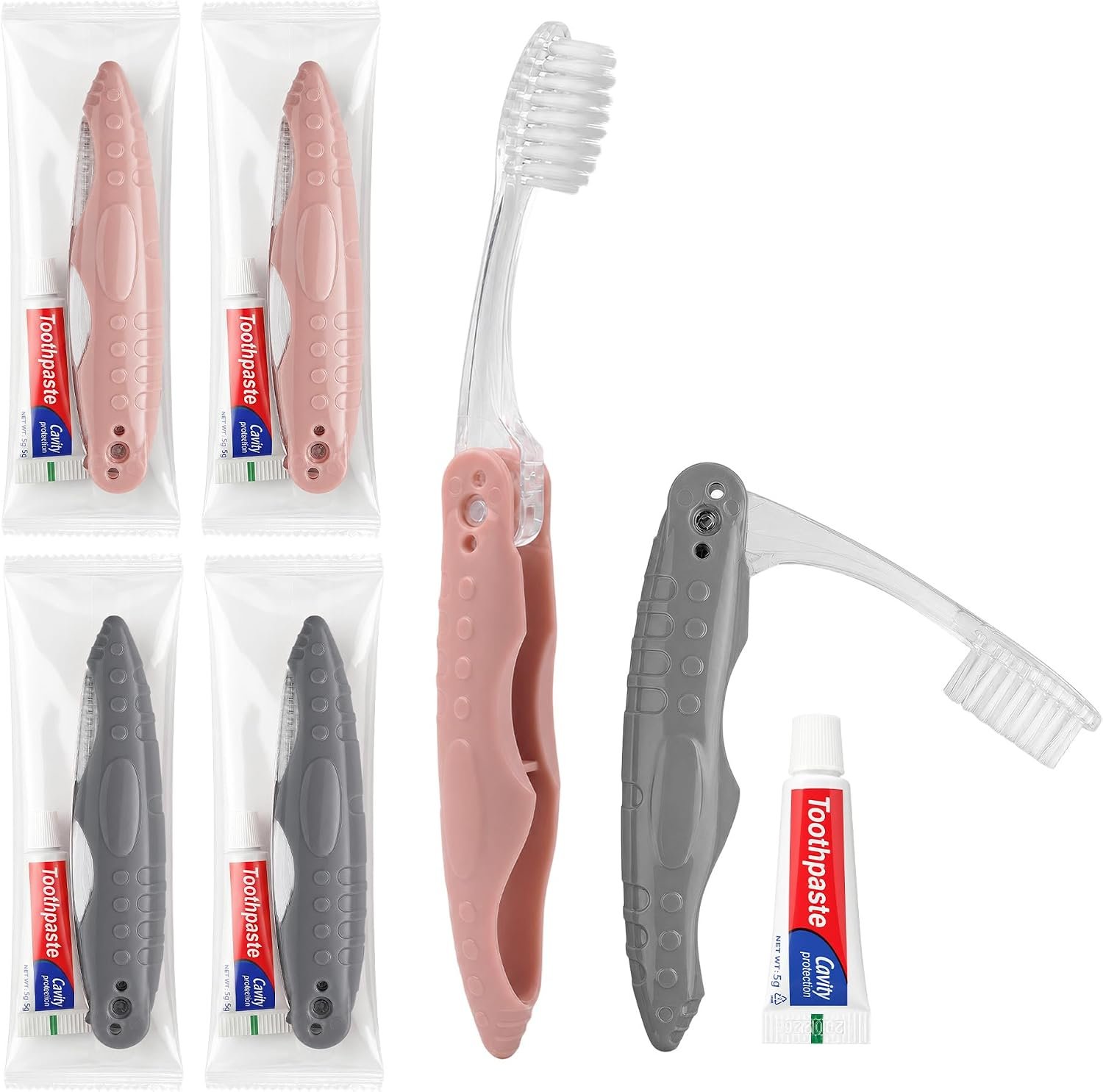 Kocpudu Travel Toothbrush and Toothpaste, Individually Packaged (4-Pack)