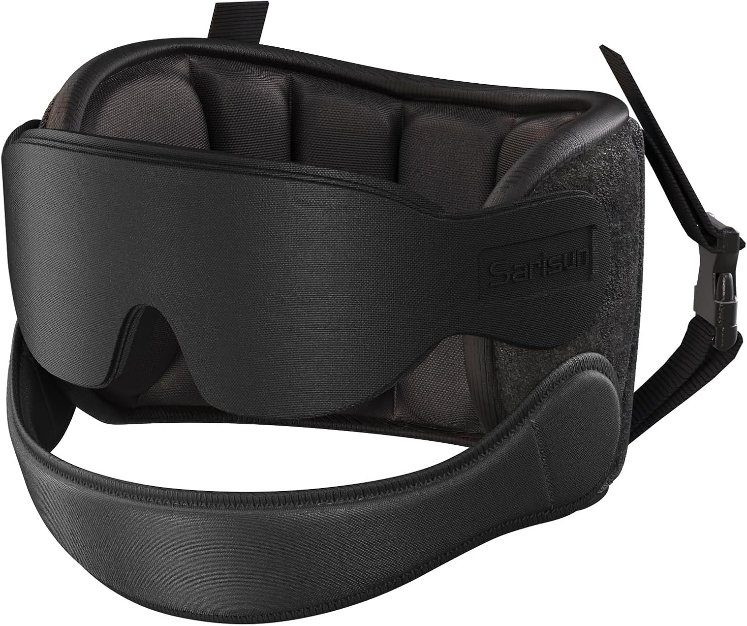 SARISUN Airplane Travel Pillow with Chin Strap, Stable Head Support, Black