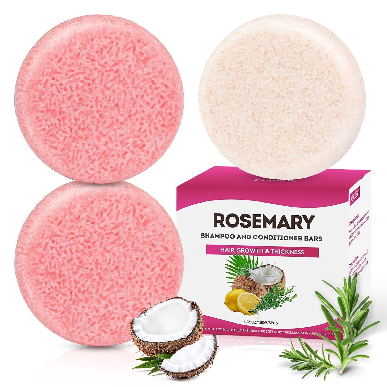 Rosemary Bar Shampoo and Conditioner for Thinning Hair, Volume Solid Shampoo Bar, Hair Thickening & Regrowth, Coconut Oil Conditioner for Deep Moisturizing, Paraben & Silicone Free