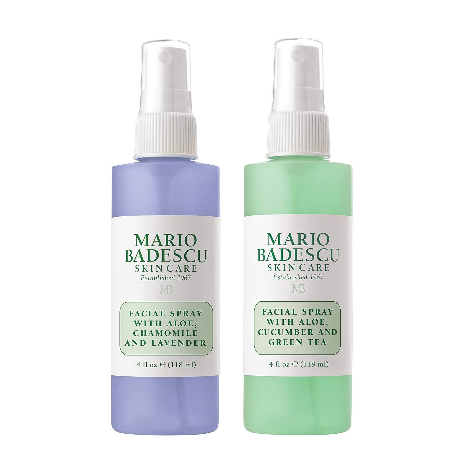 Mario Badescu Facial Spray Duo – Includes Aloe, Chamomile & Lavender PLUS Aloe, Cucumber & Green Tea Toner for Face, Neck or Hair – Cooling and Hydrating Face Mist for All Skin Types, Dewy Finish