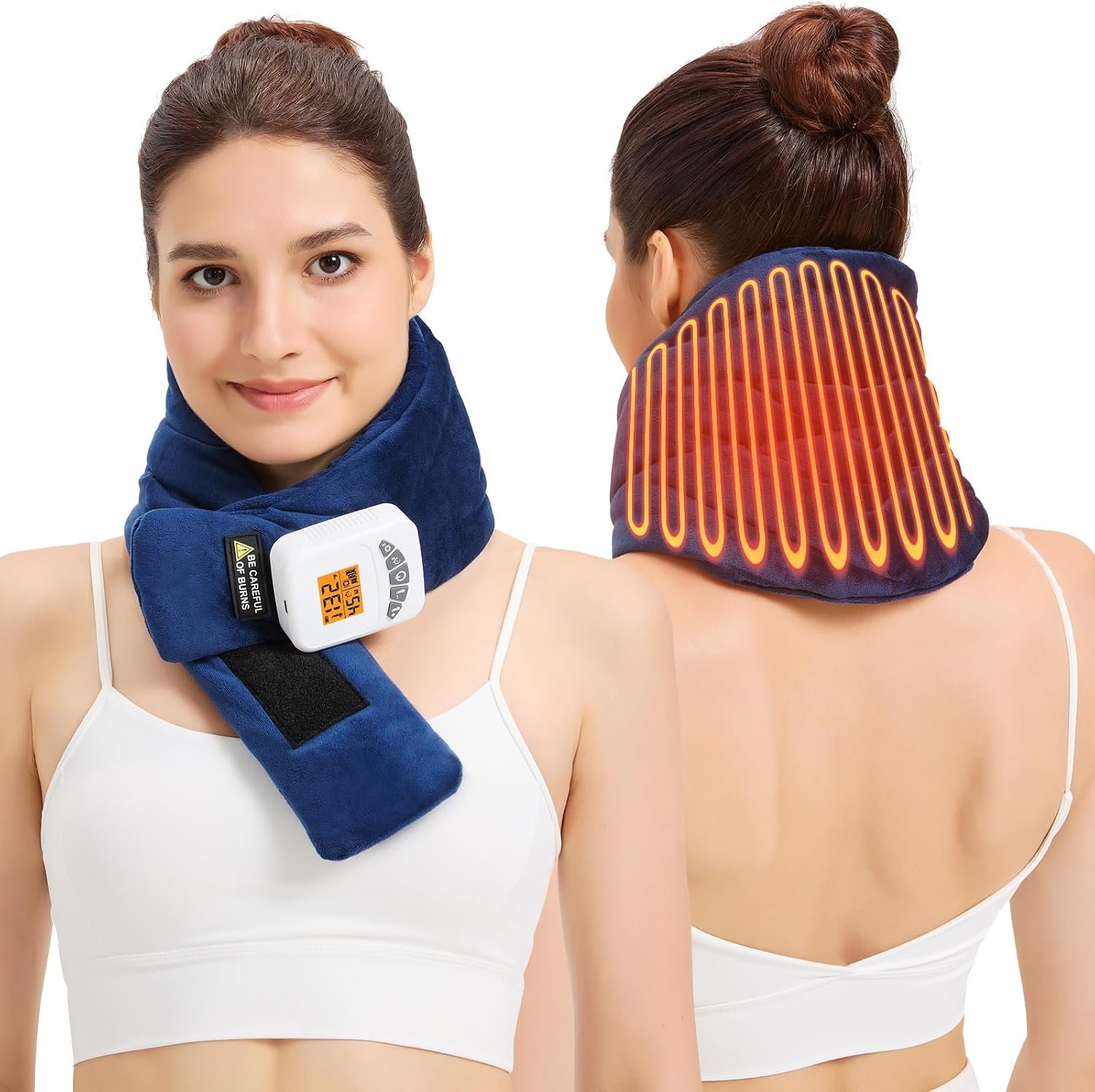 Neck Heating Pad with Vibration Massage for Neck Pain Relief,Portable Cordless Heating Pad for Neck,Heated Neck Wrap Cordless for Soreness Stiffness