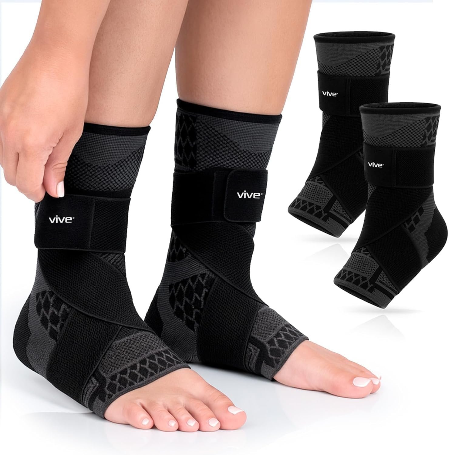 Vive Ankle Compression Sleeves with Straps – Brace for Women and Men