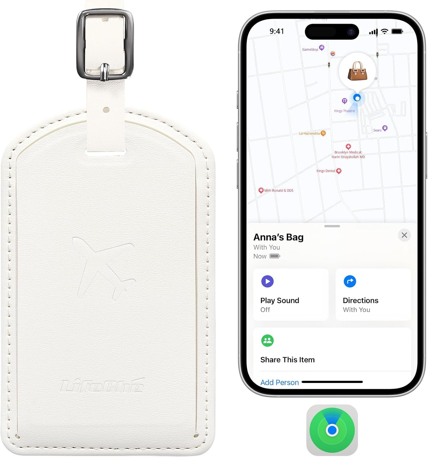 Luggage Tags Built-in Anti-Loss Tracker, Luxury Leather Luggage Tags for Suitcase, Travel Bags, Backpacks, Travel Organizer for Lost Baggage Prevention (Creamy White)