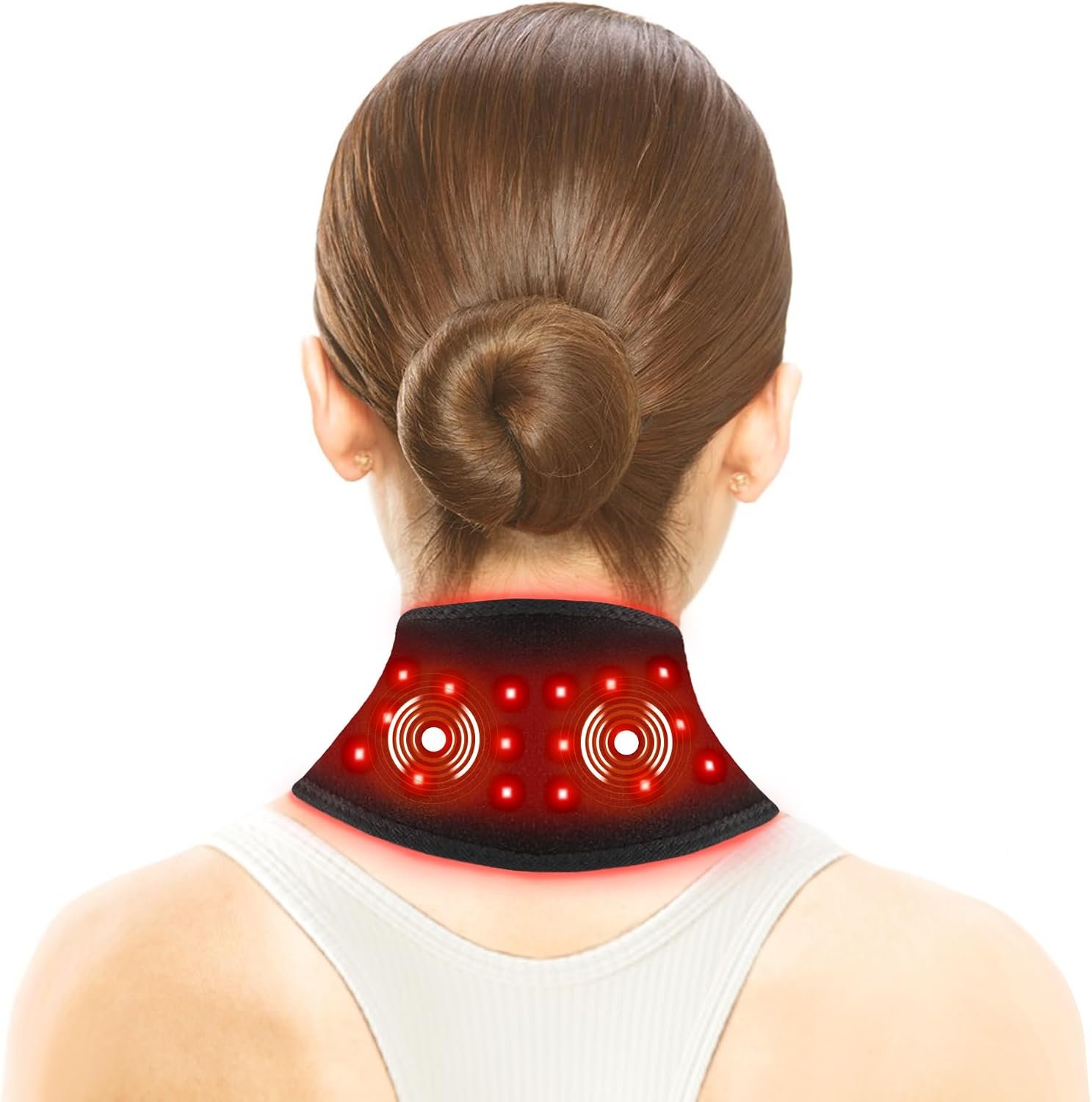 Red Light Cordless Neck Heating Pad with Vibration Massage for Neck Pain Relief, Heat Pad for Neck with 3000mAh Battery, Heated Neck Massager for Soreness Stiffness, 3 Levels Heat & Massage