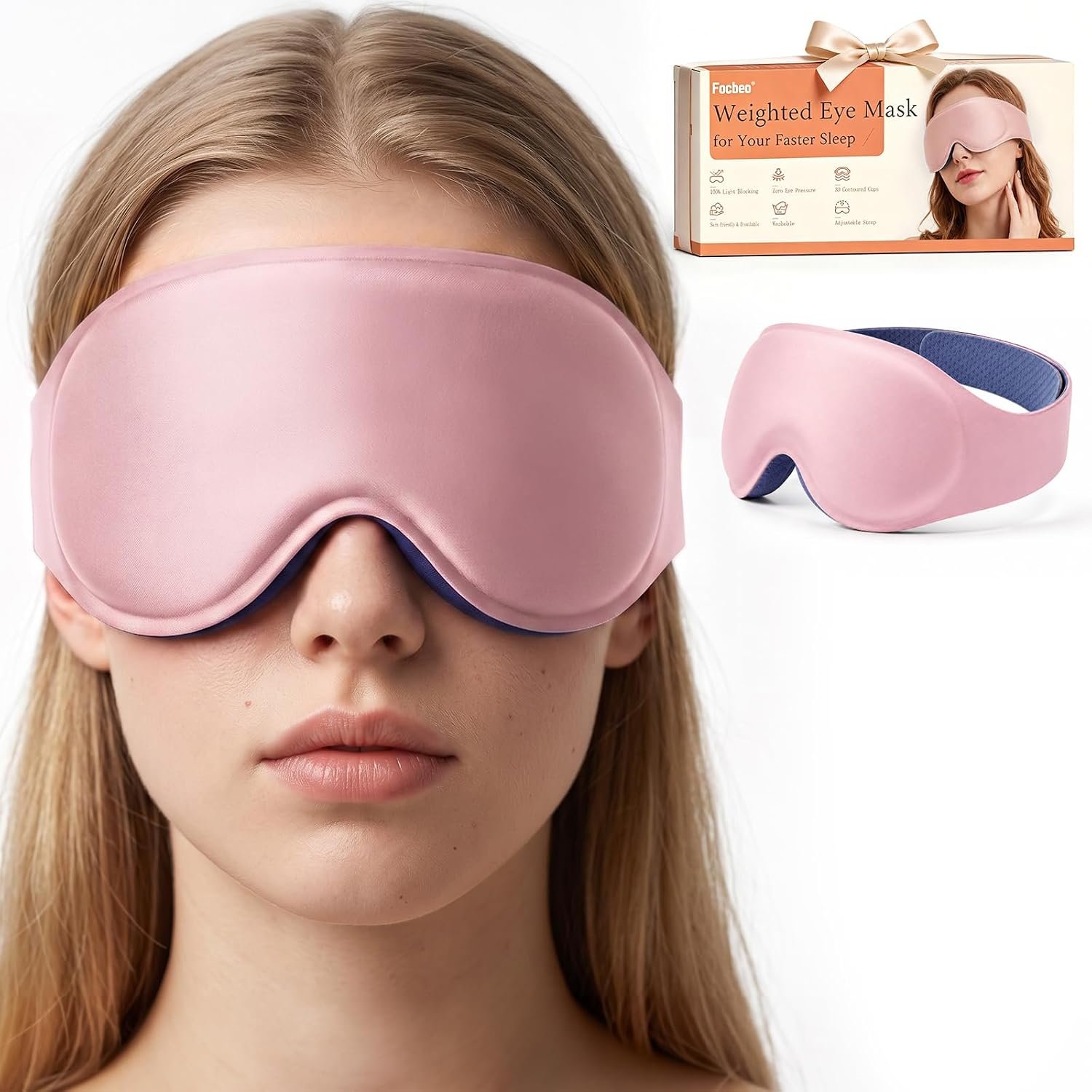 Weighted Sleep Mask for Women, Pink Eye Mask for Sleeping