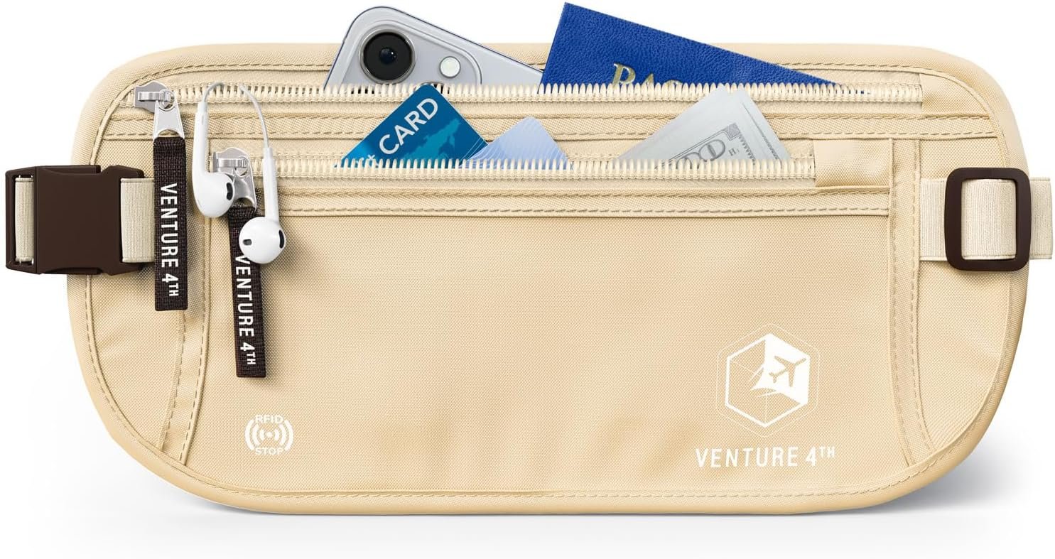 VENTURE 4TH Travel Money Belt, RFID Blocking Passport Holder – Beige