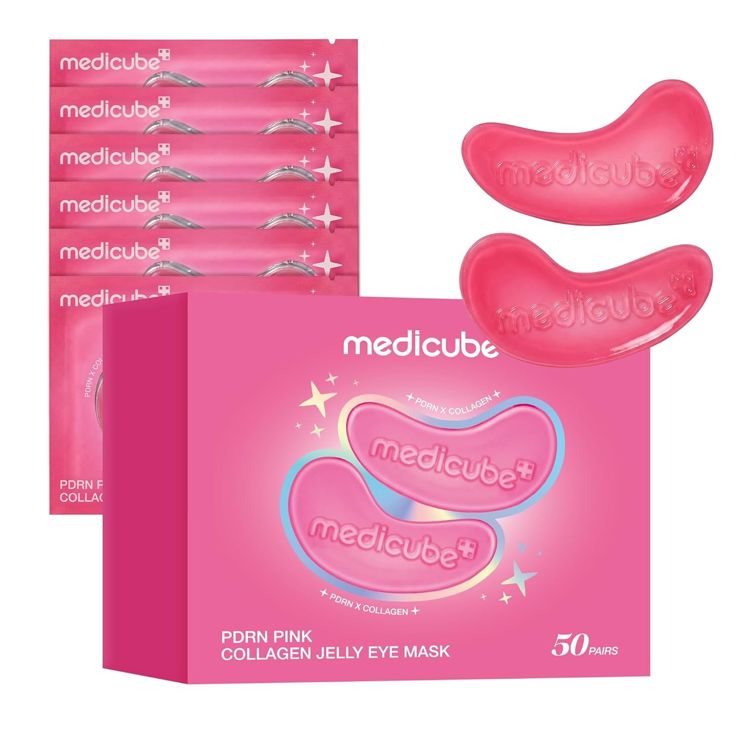 medicube Jelly Eye Mask PDRN Pink Collagen – Hydrogel Eye Patches, 50 Pairs