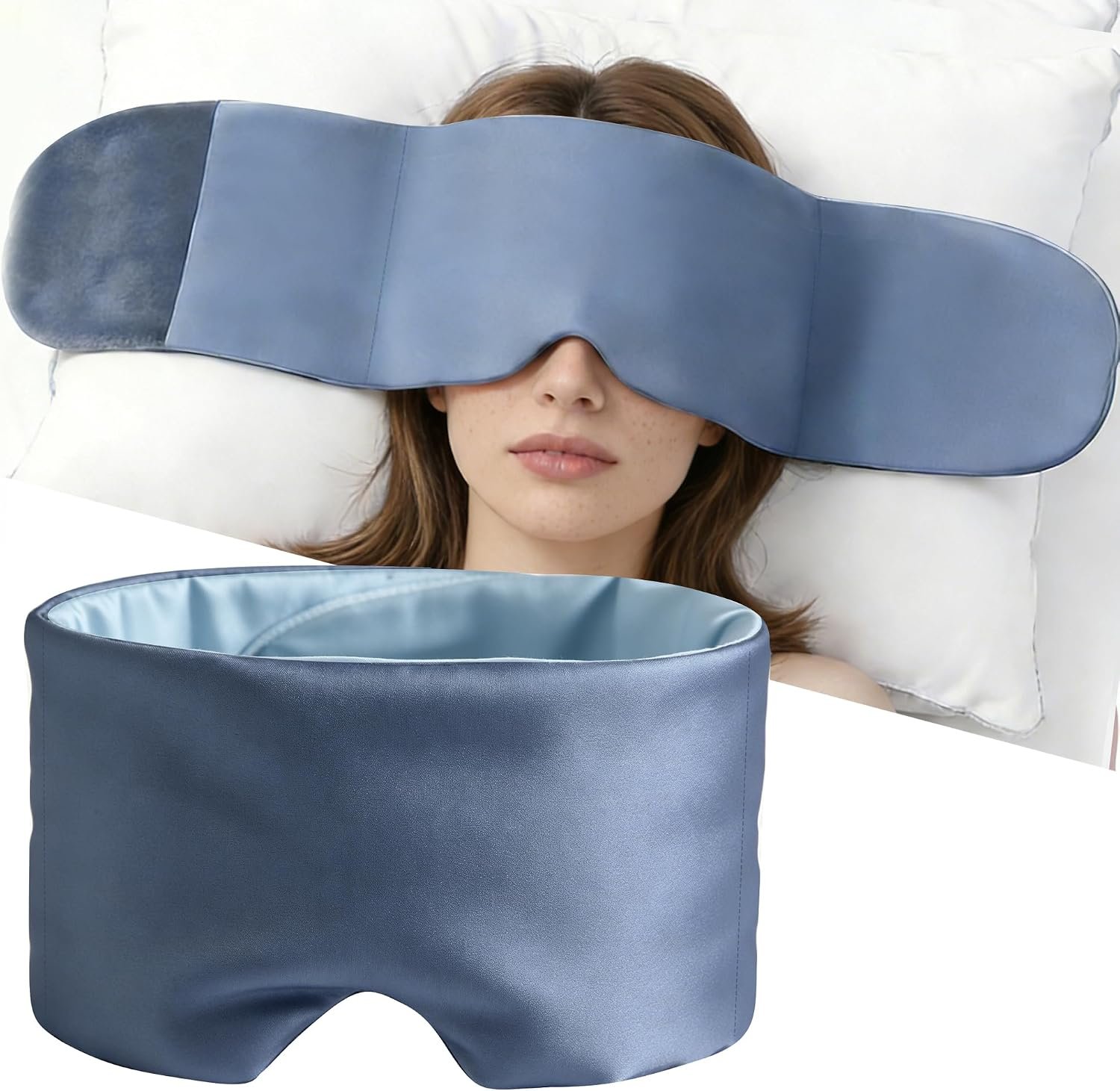 Weighted Sleep Mask for Side Sleepers, 100% Blackout Eye Mask for Sleeping with Adjustable Strap, Dual-Sided Cooling Silk & Warm Cotton Blindfold, Zero Pressure Eye Cover for Travel, Nap & Yoga