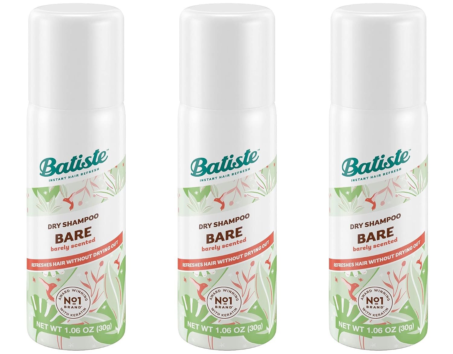Batiste Dry Shampoo Bare Mini Travel Size 1.06 oz (Pack of 3)