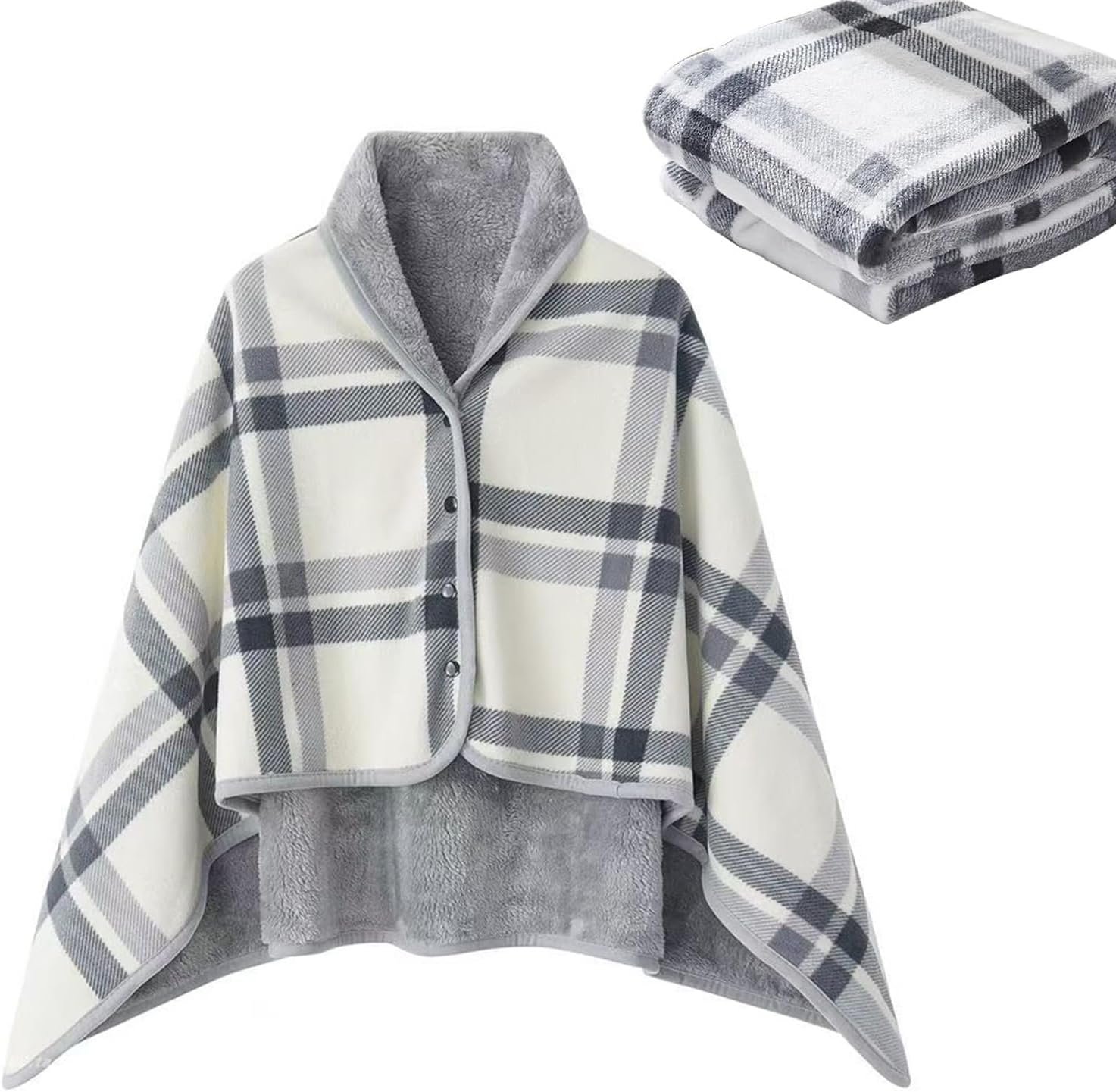 Fleece Wearable Blanket 55 x 39 Wrap Blanket Grey-White