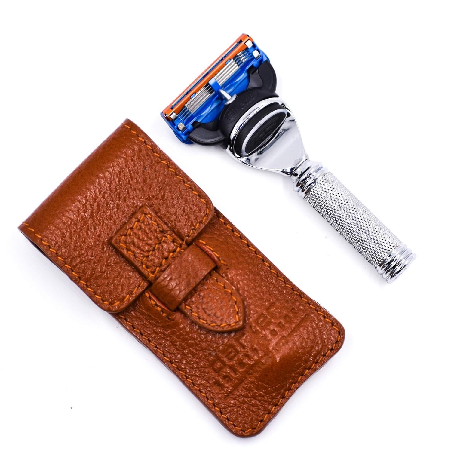 Parker Fusion Compatible Compact Travel Razor with Leather Sheath