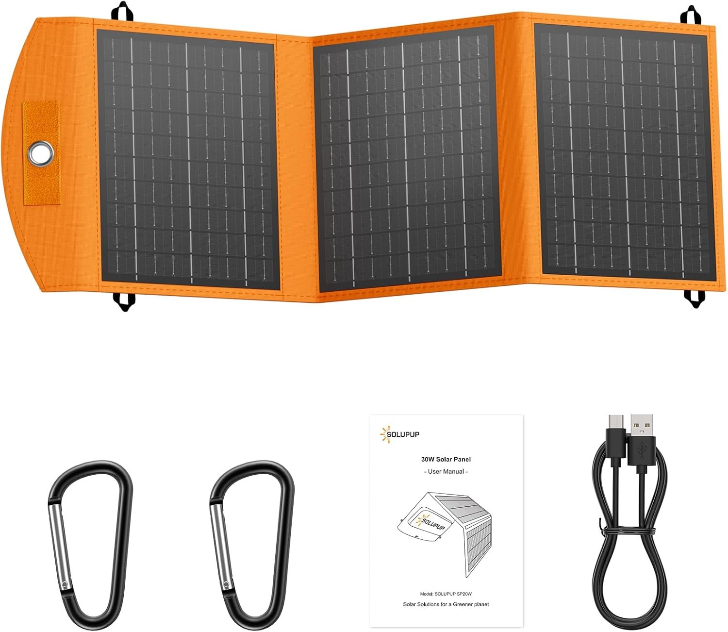 SOLUPUP Solar Panels 30W Portable Foldable Solar Charger with 5V USB-A and USB-C Fast Charging Compatible with iPhone, iPad, Samsung, Power Banks, IPX5 Waterproof Perfect for Camping, Hiking, Outdoor