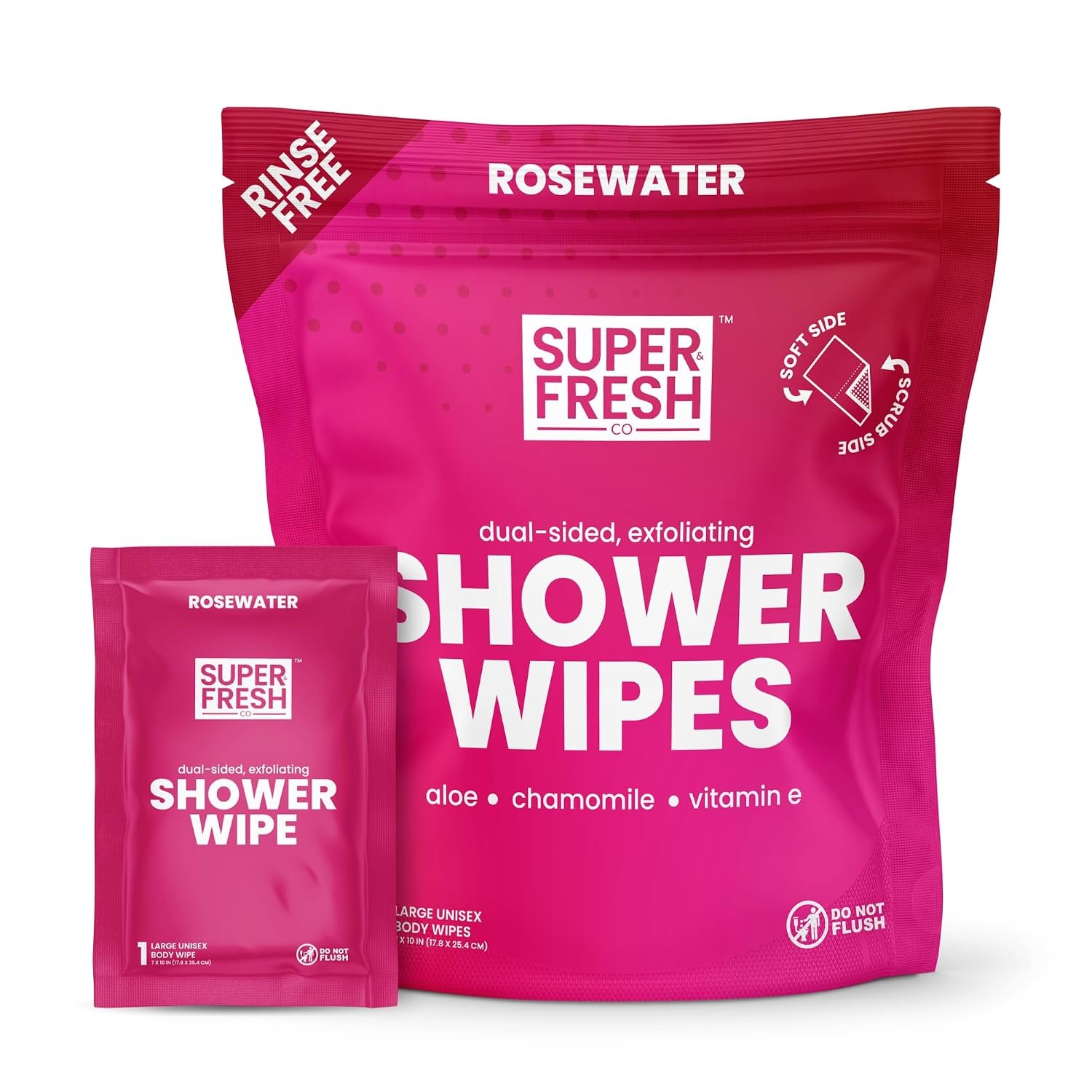 Super Fresh Shower Body Wipes, Rosewater, No Rinse, Travel and Gym, 10 Pack