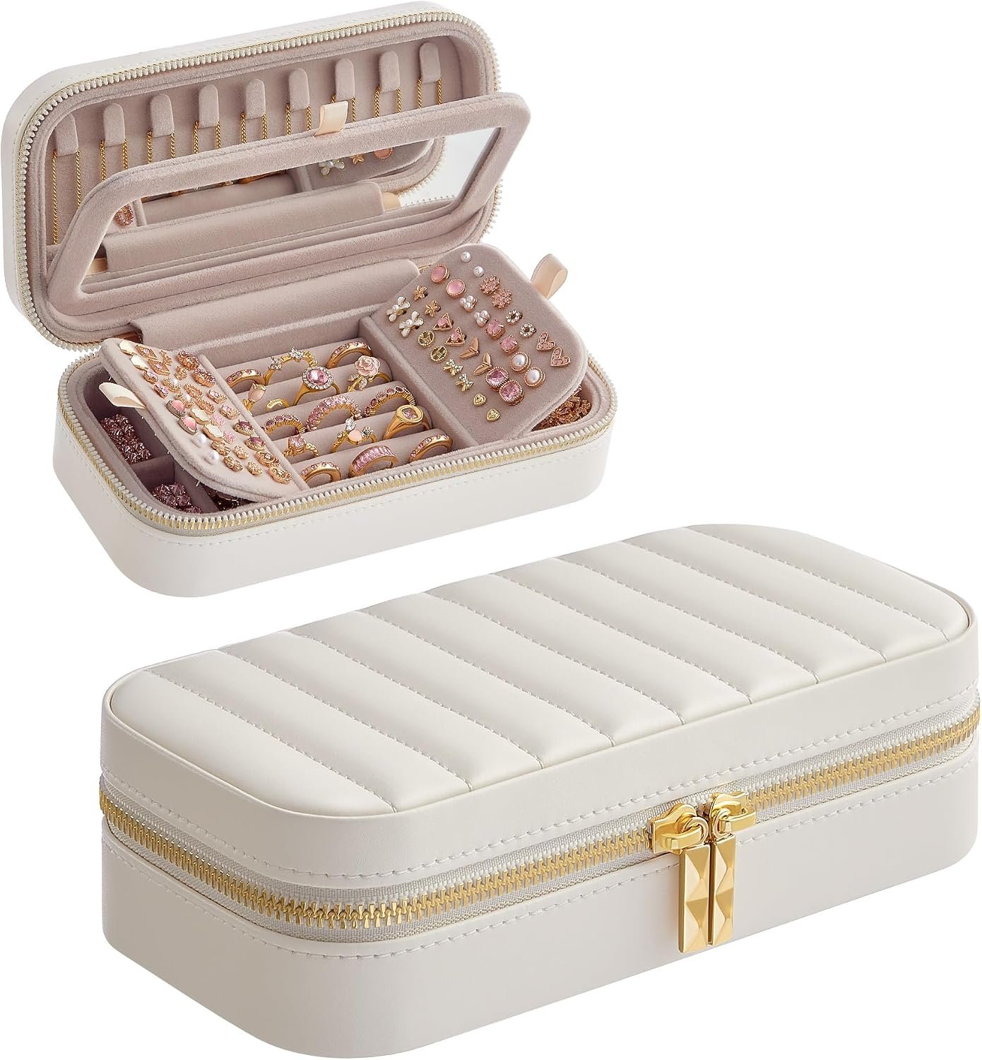 SONGMICS HOME Travel Jewelry Case, Portable Box Organizer with Mirror