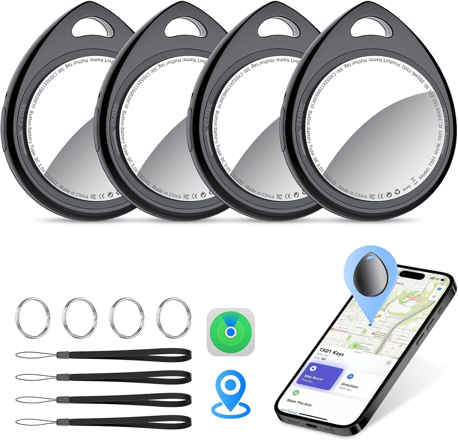 Air Tracker Tags-4 Pack Work with Apple Find My (iOS Only) 100dB Sound