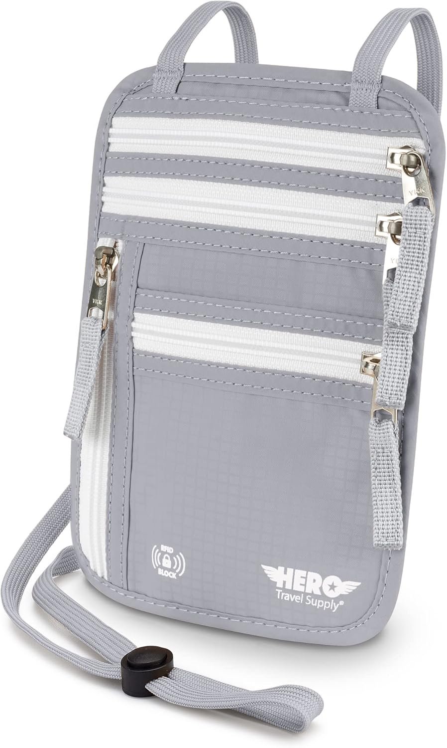 HERO Neck Wallet – RFID Blocking Passport Holder, Easy to Conceal Travel Pouch (Ash Grey)