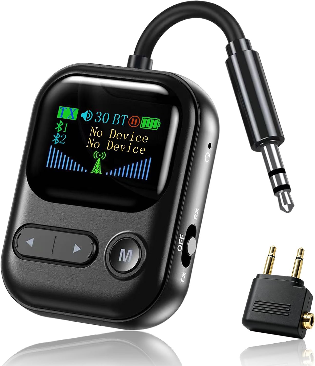 Airplane Bluetooth Adapter for 2 Headphones or AirPods with Color Display