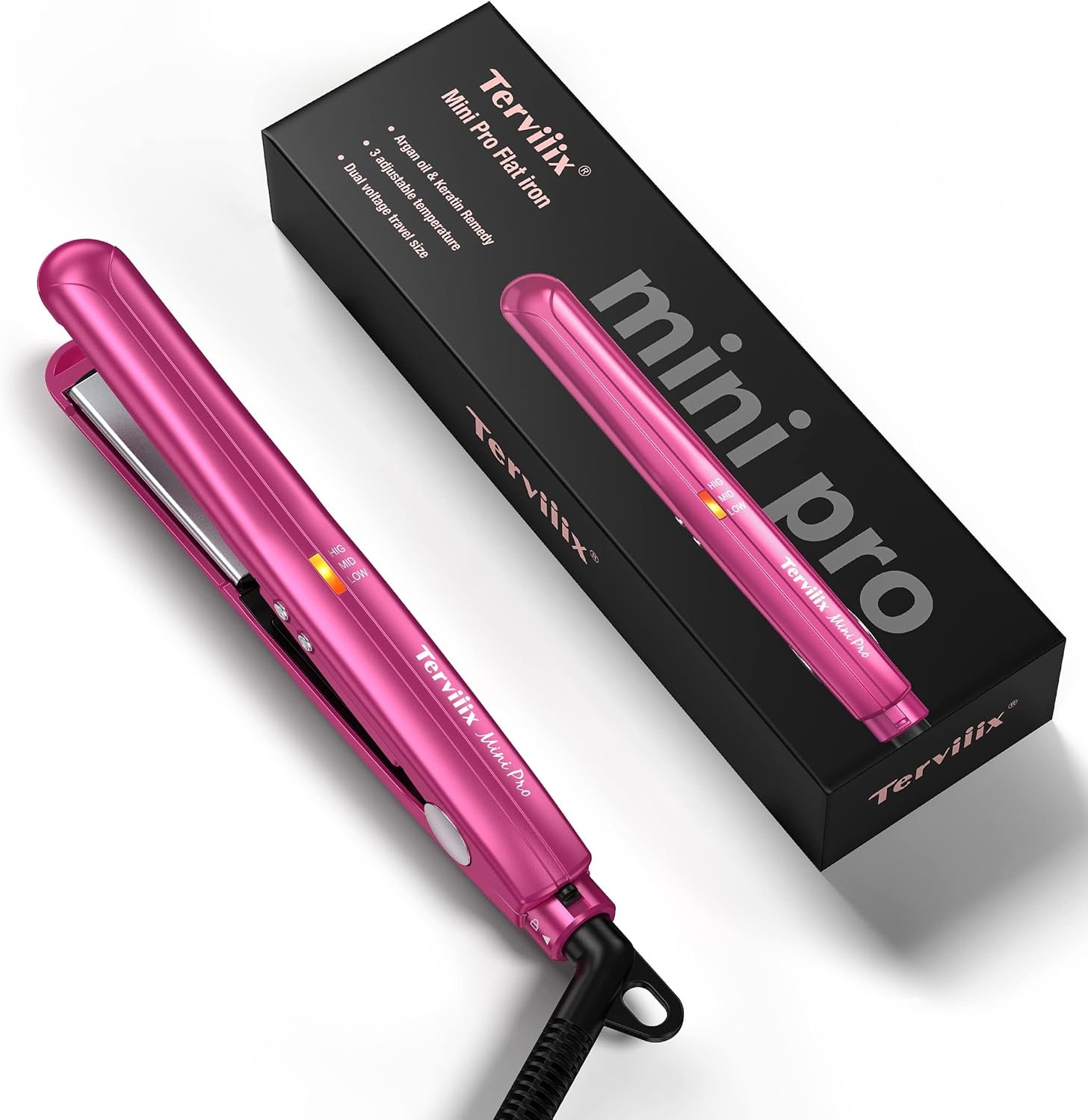 Terviiix Mini Flat Iron, Bangs Straightener, Pink, 1/2″