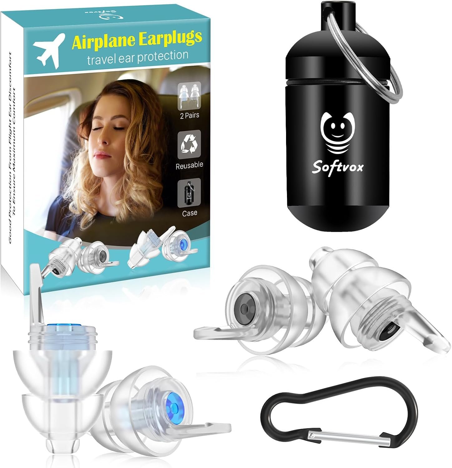 Airplane Ear Plugs Pressure Relief Earplugs 2 Pairs, Reusable