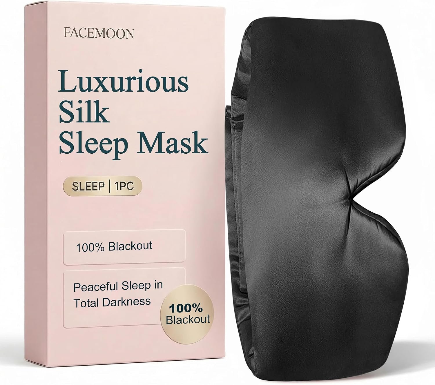 Silk Sleep Mask for Side Sleepers, Eye Mask for Sleeping Women Men, Face-Hugging Padded Eye Cover, 100% 22 Momme Pure Mulberry Silk, Soft Light Blocking Mask for Travel, Naps & Shift Workers (Black)