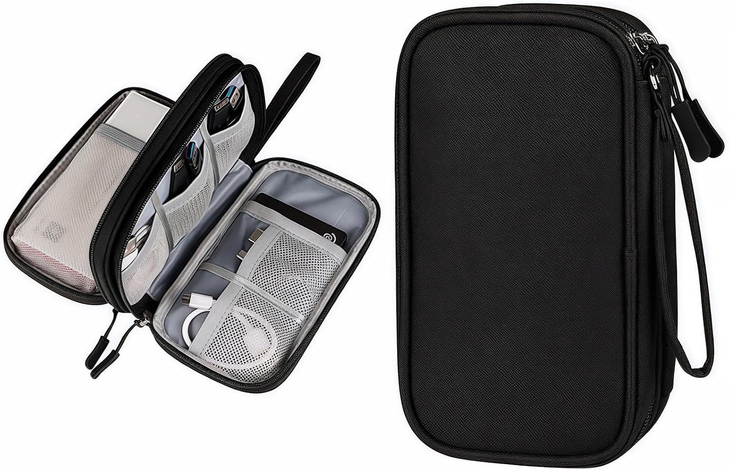 Portable Waterproof Double Layers All-in-One Storage Bag, Travel Cord Organizer，Electronics Accessories Organizer Pouch Bag for Accessories,Charger, USB Cable, Gadget (black)