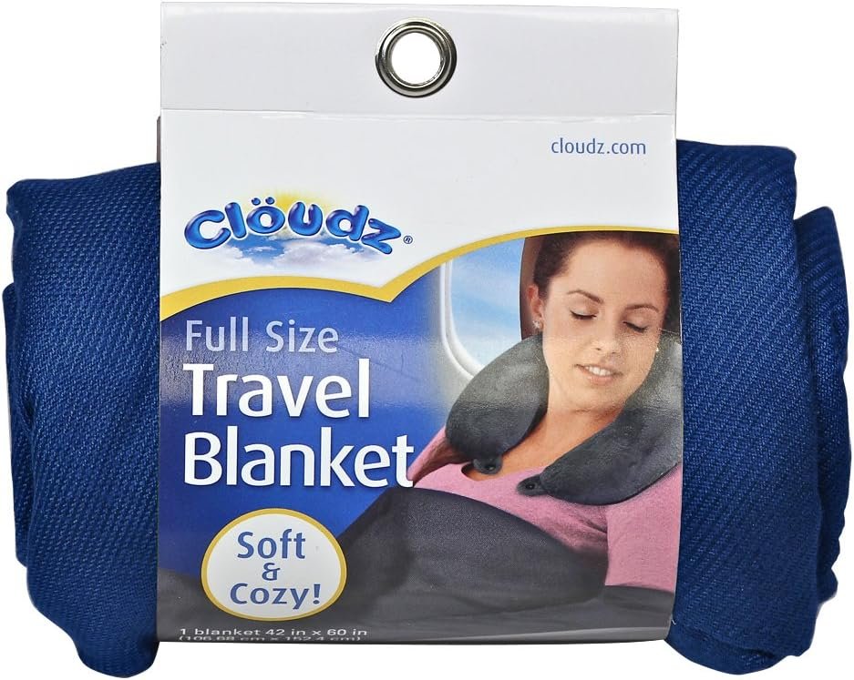 Cloudz Cozy Compact Airplane Travel Blanket for Your Flight, Car, Camping, Home or Comforting Warmth Anywhere! – Navy
