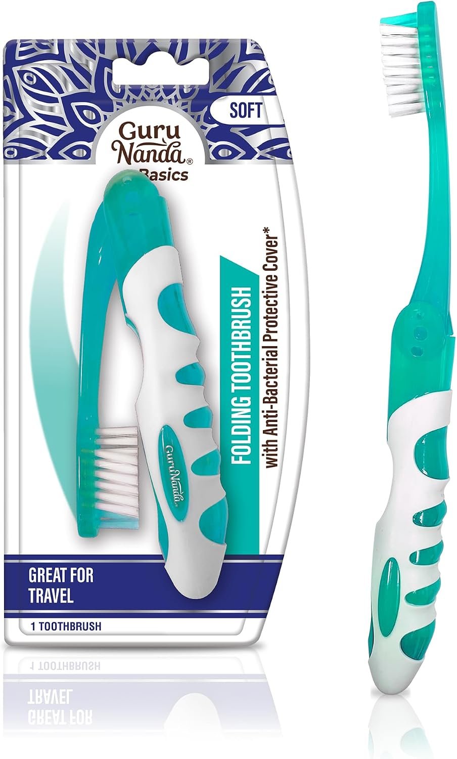 GuruNanda Folding Toothbrush with Built-in Cover, Perfect for Travel, Hiking & Camping, Compact & Portable, On-The-Go Toothbrush with Soft Bristles & Ergonomic Handle, for Adults & Kids (1 Count)