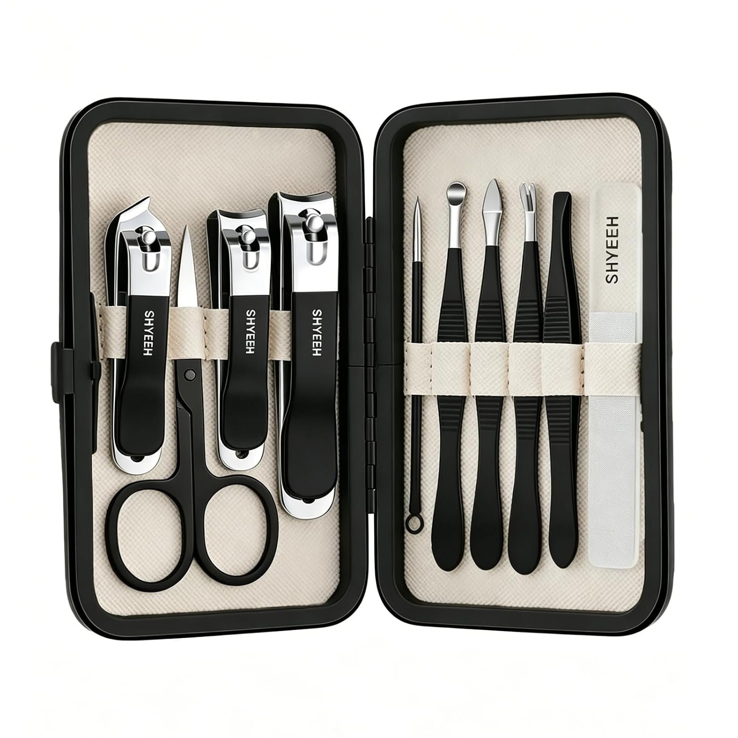 Manicure Set, 10 pcs High-Carbon Steel Nail Clippers Set, Portable Mini Manicure and Pedicure Kit, Travel Grooming Nail Kit with Leather Bag for Men and Women