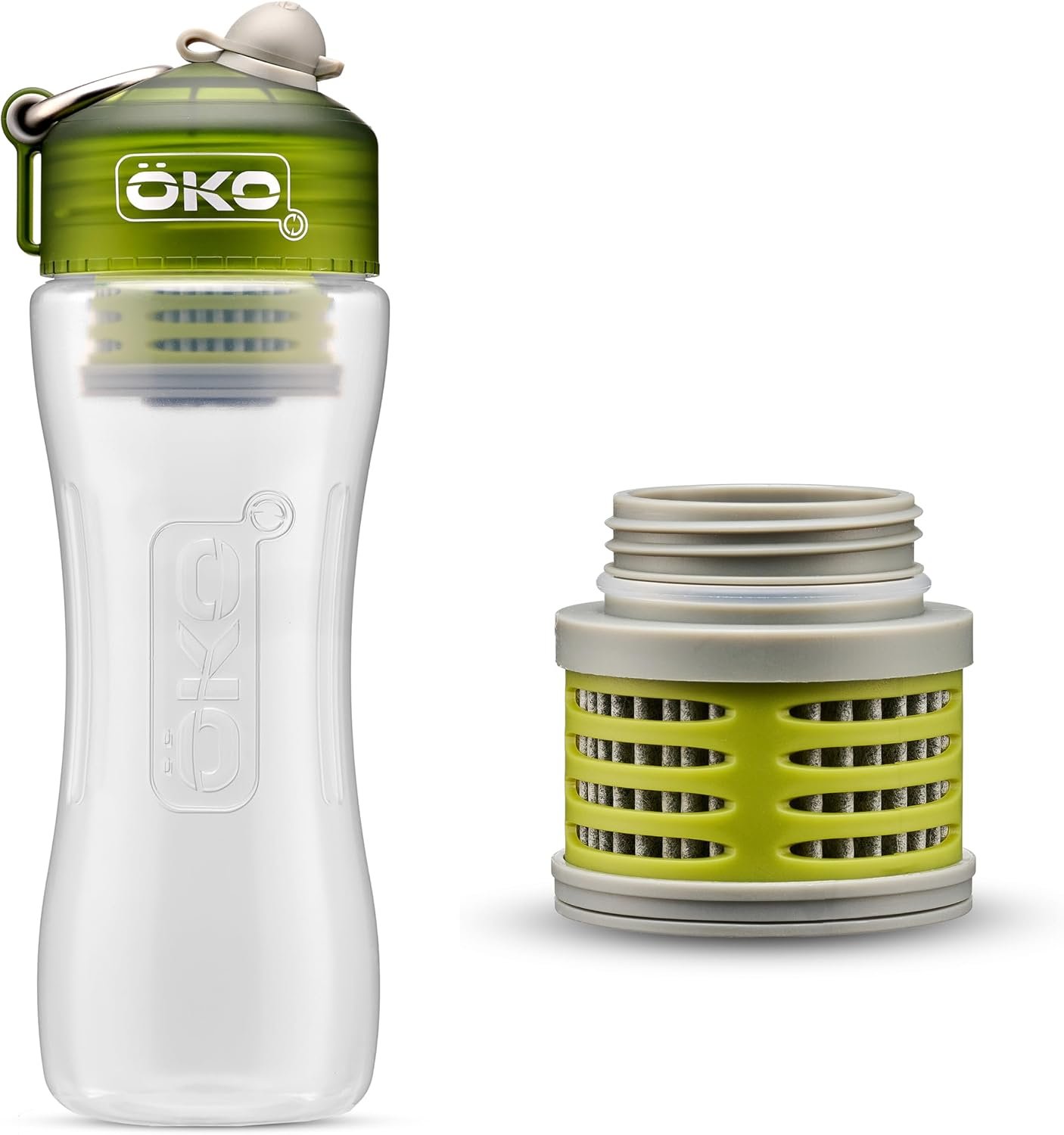 OKO Purification Water Bottle with Replacement Filter, Portable Water Purifier Bottle for Travel & On the Go, BPA Free Reusable Bottle, Long Lasting 100 Gallon Filter, 22 Oz