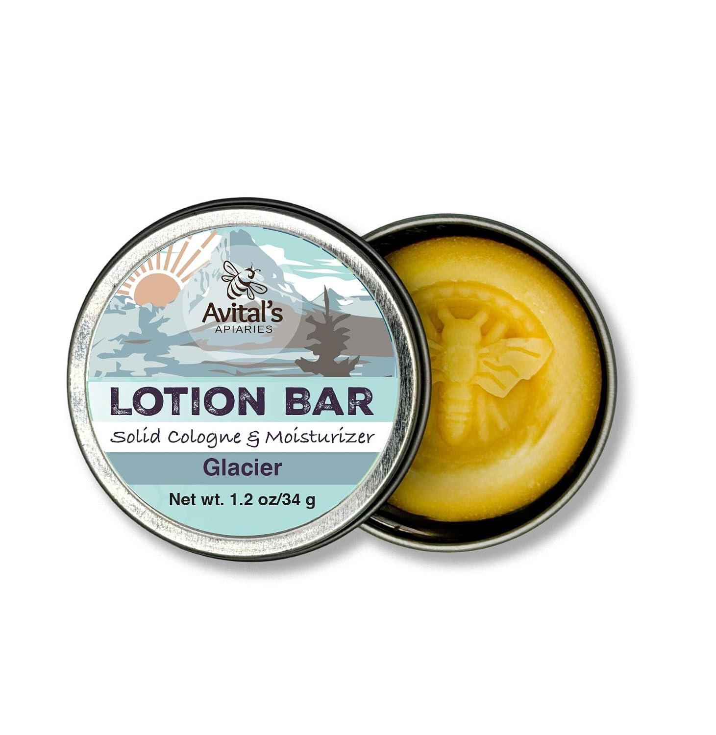 Avital’s Apiaries Glacier 1.2 oz Beeswax Lotion Bar – Solid Body Butter Bar for Dry Skin – Natural Moisturizer with Shea Butter, Mango Butter & Botanical Oils – Plastic-Free Solid Lotion