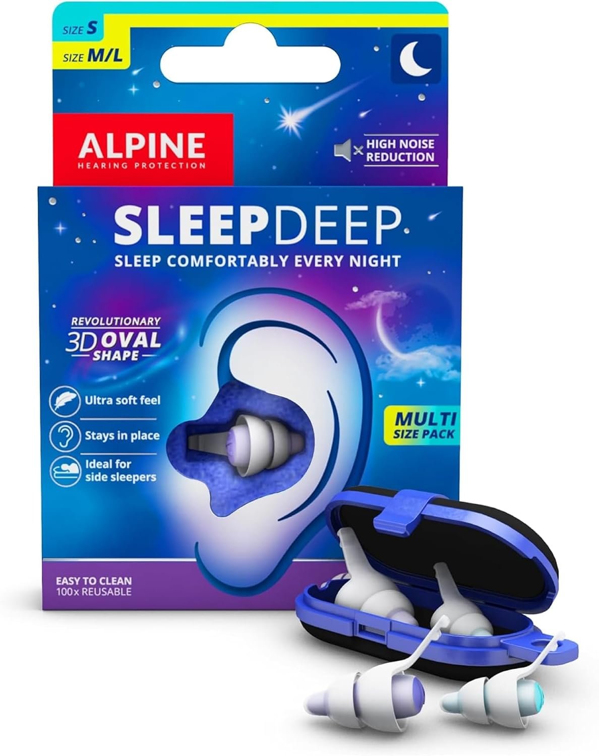 Alpine SleepDeep Reusable Earplugs for Sleeping | Earbuds for Side Sleepers