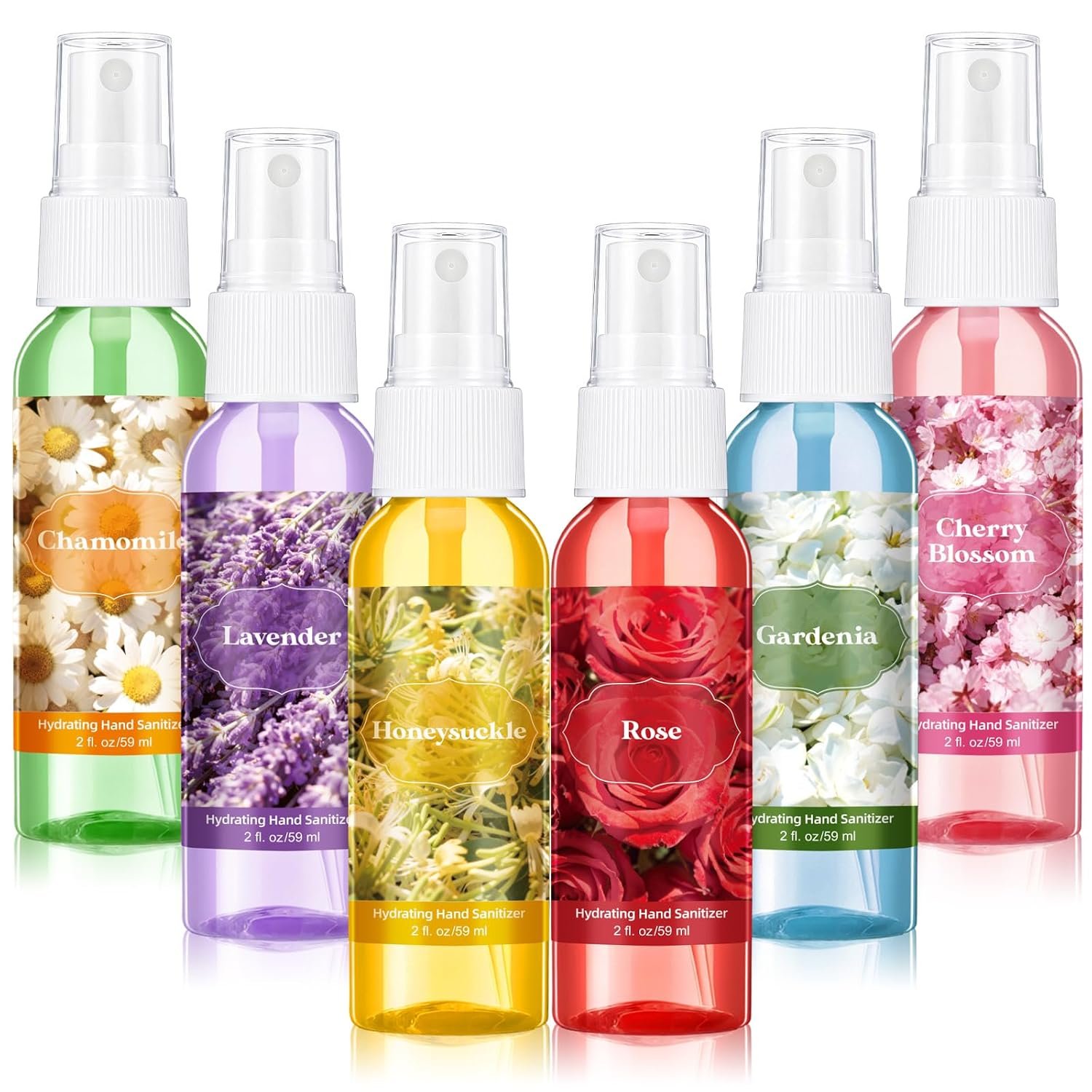 6 Pcs Hydrating Hand Sanitizer Spray Floral Scented Hand Sanitizer Spray Travel Size 2 Fl oz Pocket Bottle Mist Gently Cleans Dirt for Women Men Adult Family Office Family Car School Travel