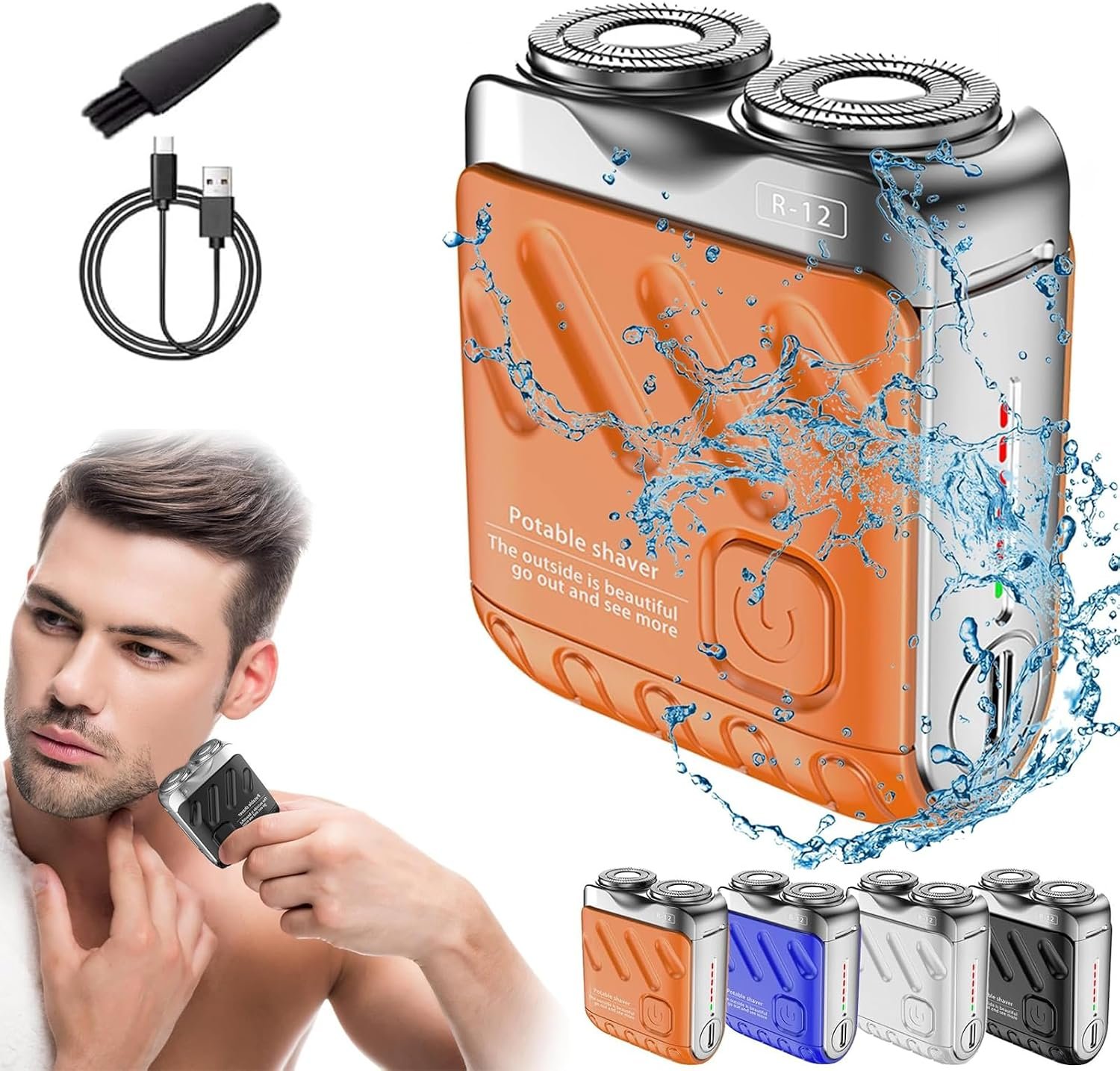 Skyworl Mini Shaver, Beard Shavers Portable Suitcase Design, Mini Portable Electric Shaver for Men Waterproof, Fast Charging Long Battery Life Double-Ring Magnetic Cutter (Orange)