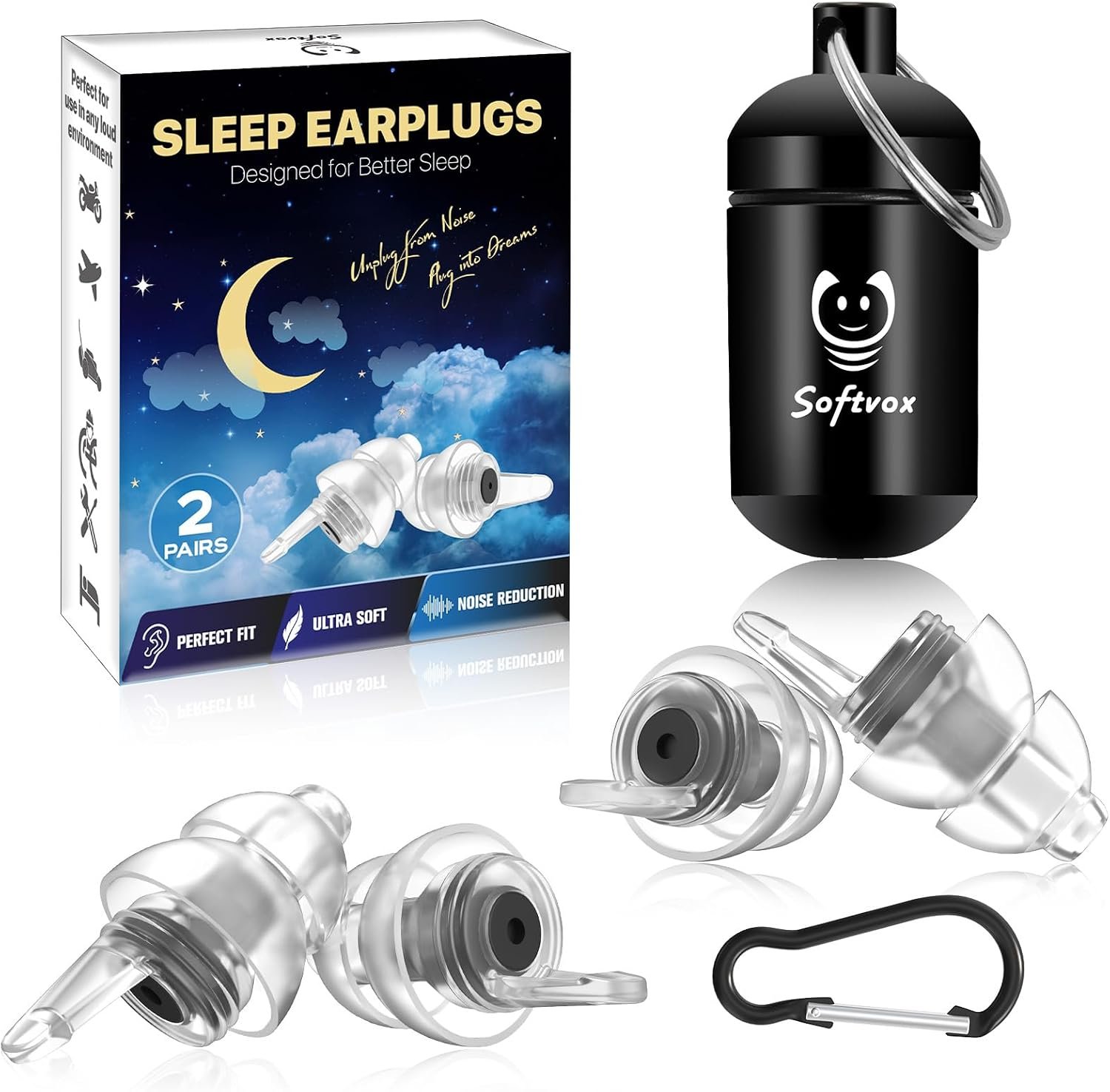 Ear Plugs for Sleeping 2 Pairs, Ultra-Comfy Reusable Small Earplugs for Sleep, Travel, Focus, Side Sleepers, Snoring – 27 dB Soundproof Noise Cancelling Silicone Hearing Protection