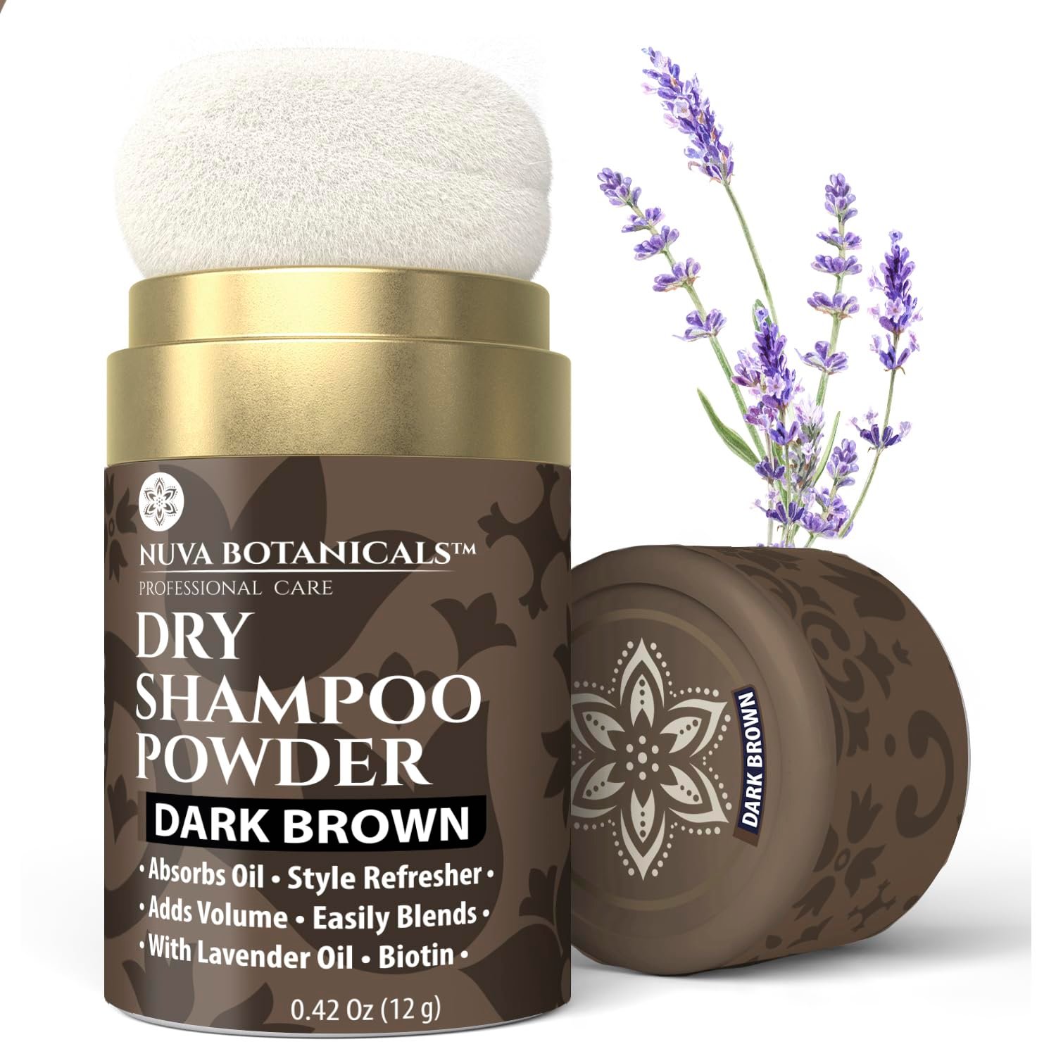 Nuva Botanicals Non-Aerosol Dry Shampoo Powder – Dark Brown – 0.42 oz